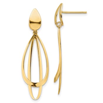 14K Yellow Gold Polished and Brushed Post Dangle Earrings