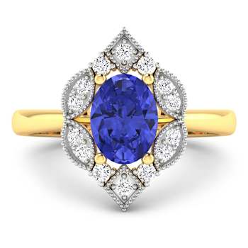 1.29ctw Violet Tanzanite and Diamond 14K Yellow Gold Halo Ring