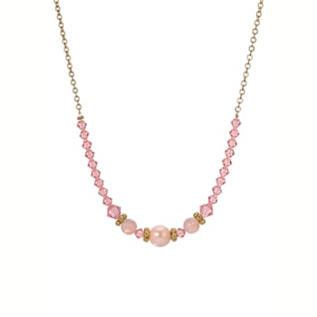 Yellow Base Metal Graduated Pink Multi Bead Necklace 16 inch Adj.