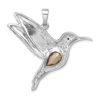 Rhodium Over Sterling Silver Polished Crystal Hummingbird Pendant