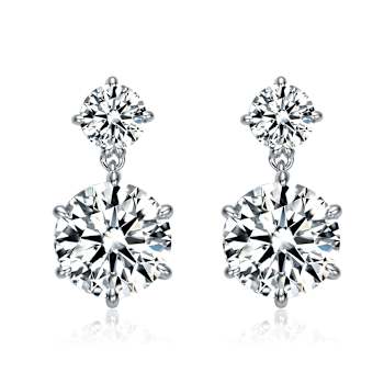 Two-Stone CZ Drop Earrings In Sterling Silver