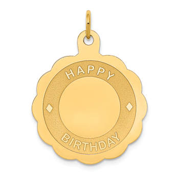 14k Yellow Gold Laser Design and Textured Happy Birthday Disc Pendant