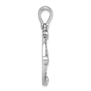Rhodium Over Sterling Silver Polished Cubic Zirconia Compass Pendant