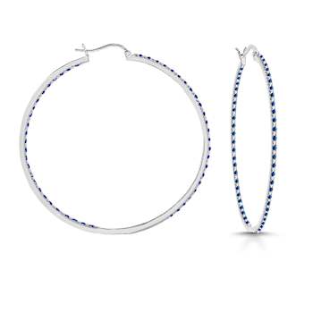Blue Cubic Zirconia, Slim Large Hoop Earrings