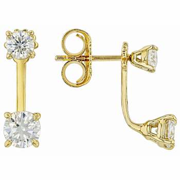 Moissanite Studs With Earring Jackets In 14K Gold