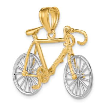 14k Yellow Gold and 14k White Gold 3D Large Bicycle Pendant