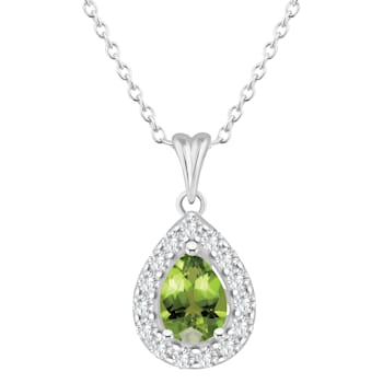 8x5mm Pear Shape Peridot and White Topaz Accent Rhodium Over Sterling
Silver Halo Pendant w/Chain