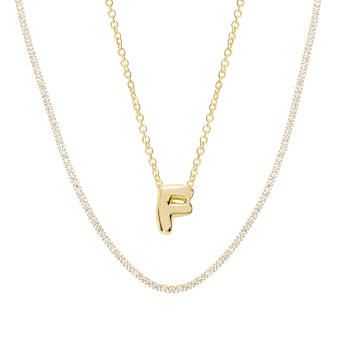 CZ Initial F Tennis Necklace And Pendant Set In 14K Gold Over Brass 4.05ctw
