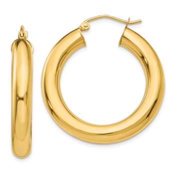 14k Yellow Gold 1 3/16" Polished Hoop Earrings
