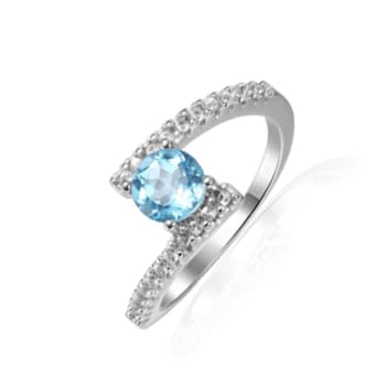 Blue Topaz with White Sapphire Accents Sterling Silver Bypass Ring, 1.11ctw