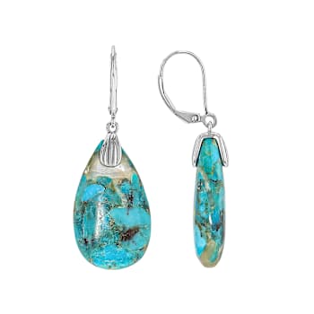 Blended Composite Turquoise And Mother-Of-Pearl Pear Dangle Earrings In
Sterling Silver