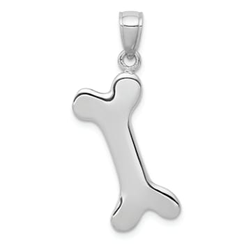 Rhodium Over 14k White Gold Solid 3D Polished Dog Bone Pendant