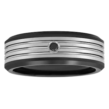 Robert Alton Men's Black Diamond Black Ion Plated 8MM Band Ring In Tungsten
