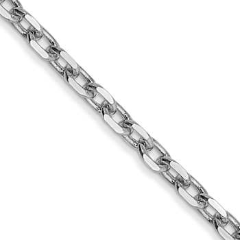 Rhodium Over 14k White Gold 2.2mm Solid Diamond-Cut Round Open Link
Cable 18 Inch Chain