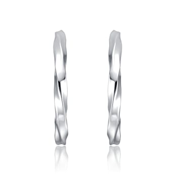 Bright Shine C-Hoop Earrings In White Rhodium Over Brass