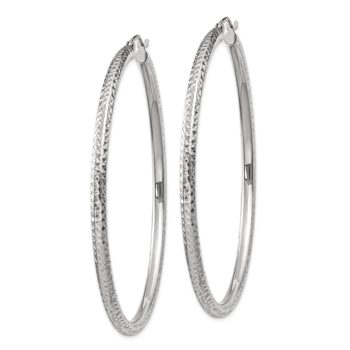 Rhodium Over 14k White Gold Diamond-Cut 2 3/8" Round Hoop Earrings