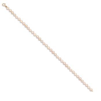 14k Yellow Gold 3-4mm Pink Near Round Freshwater Cultured Pearl Bracelet
