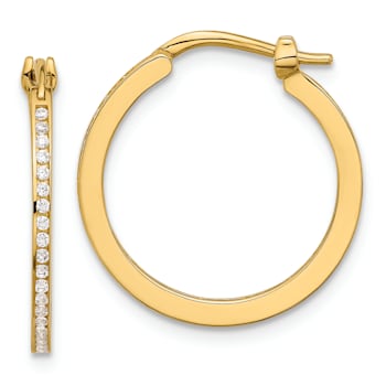 14k Yellow Gold 13/16" Polished Cubic Zirconia Small Hoop Earrings