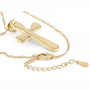 Cultured Freshwater Pearl, Turquoise And Mother-Of-Pearl Cross Pendant
Necklace In 18K Gold Over Sterling Silver