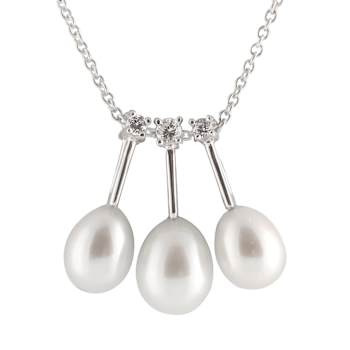 6-8mm Drop White Cultured Freshwater Pearl and CZ Rhodium Over Sterling
Silver Pendant