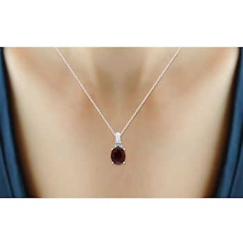 Red Garnet And White Diamond Rhodium Over Sterling Silver Pendant With
Chain 2.87ctw