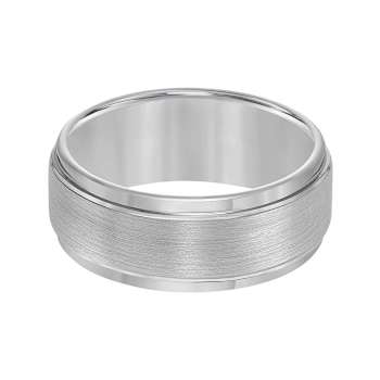 9mm Step-Edge Comfort Fit Band in Gray Tungsten Carbide with Brushed Finish