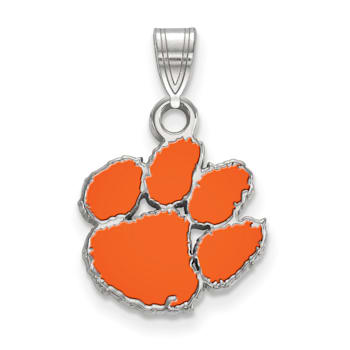 Sterling Silver Rhodium-plated LogoArt Clemson University Small Enamel Pendant