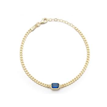 Sterling Statements 14K Yellow Gold Over Sterling Silver Blue CZ Curb
Chain Bracelet