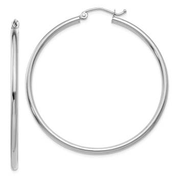 Rhodium Over 14k White Gold Polished 1 3/4" Tube Hoop Earrings