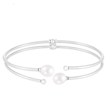 7.5-8mm and 2mm White Cultured Freshwater Pearl Silver  Bracelet