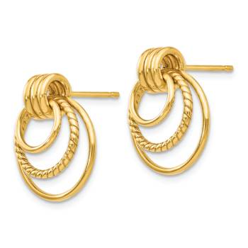 14k Yellow Gold Polished and Textured Fancy Dangle Earrings
