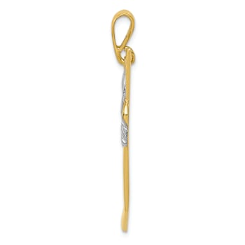 14K Two-tone Gold  Textured Polished Hockey Stick Pendant