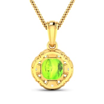 2.02ctw 14K Yellow Gold Cushion Peridot and White Diamond Pendant with
18 inch Cable Chain