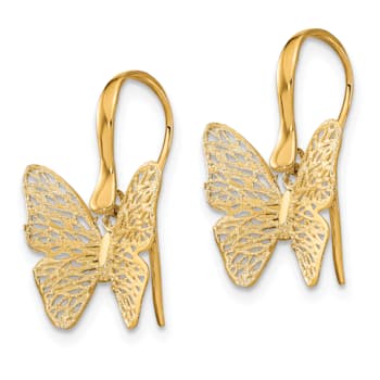 14K Yellow Gold Polished Filigree Butterfly Earrings