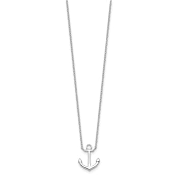 Rhodium Over Sterling Silver Anchor with 2 Inch Extension Necklace