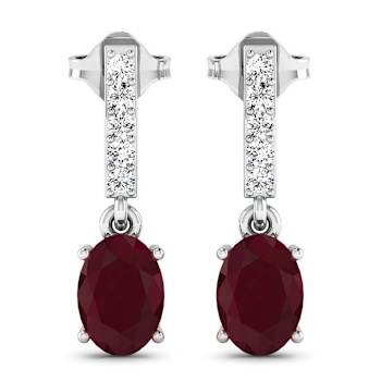 1.70ctw 14K White Gold Red Ruby and White Diamond Halo Earrings