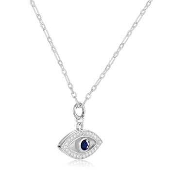 Sapphire and Moissanite Rhodium Over Sterling Silver Evil Eye Necklace