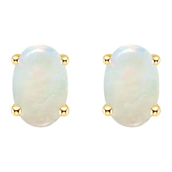 6x4mm Oval Opal 14k Yellow Gold Stud Earrings