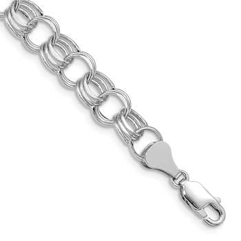Rhodium Over 14k White Gold 8mm Diamond-Cut Triple Link Charm Bracelet