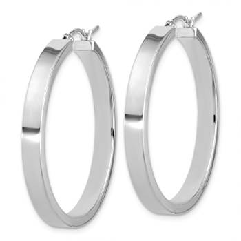 Rhodium Over 14k White Gold 1 3/8" Polished Hoop Earrings