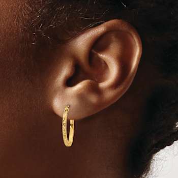 14k Yellow Gold Diamond-Cut 11/16" Oval Hoop Earrings