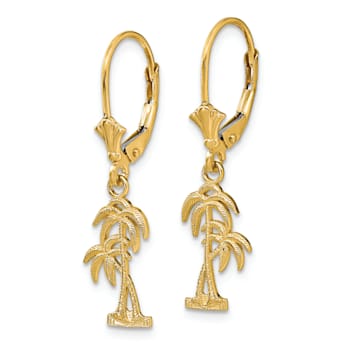 14k Yellow Gold Textured Palm Tree Earrings