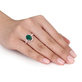 3.50ctw Lab Created Emerald and White Diamond 10k Rose Gold Ring