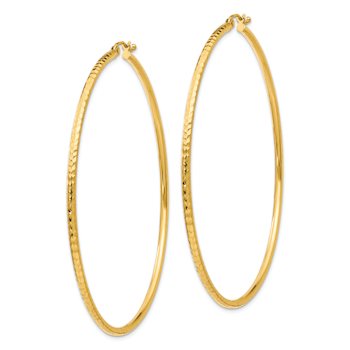 14k Yellow Gold Diamond-Cut 2 9/16" Round Tube Hoop Earrings