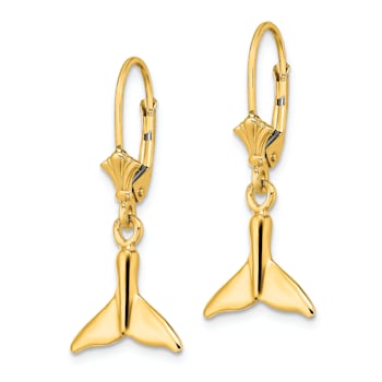 14k Yellow Gold Small Whale Tail Dangle Earrings
