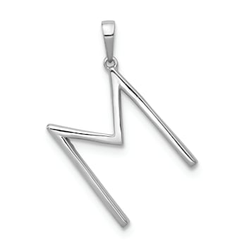 Rhodium Over 14K White Gold Diamond Letter M Initial Pendant