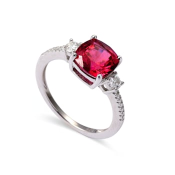 Red Lab Created Ruby Rhodium Over Sterling Silver 3-Stone Ring