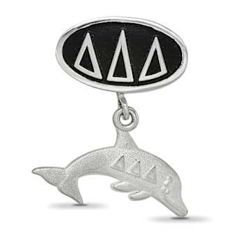 Sterling Silver LogoArt Delta Delta Delta Oval with Dolphin Dangle Bead