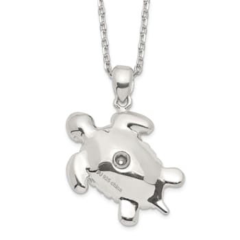 Rhodium Over Sterling Silver Turtle Ash Holder 18 Inch Necklace