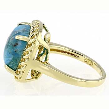 Turquoise Solitaire Ring With Filigree Halo In 18K Gold Over Sterling
Silver 12mm